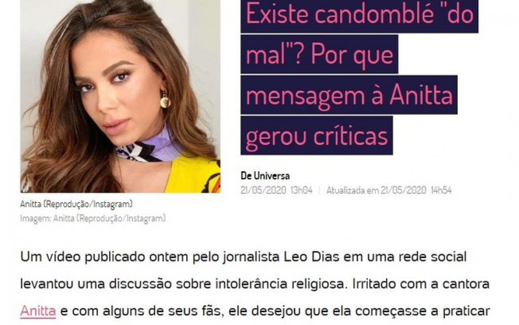 Após polêmica envolvendo Anitta e candomblé, Léo Dias deixa o UOL