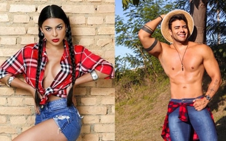 Juliana Malveira e Antony Marquez posam em clima de festa junina