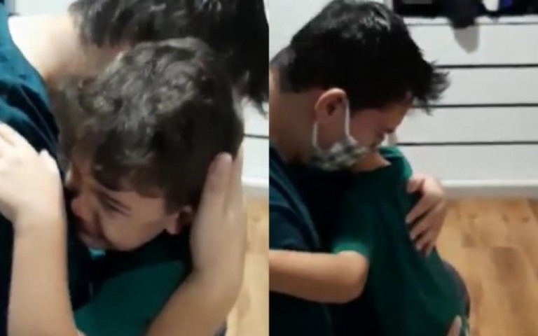 Reencontro de filho com pai recuperado do Coronavírus emociona internautas