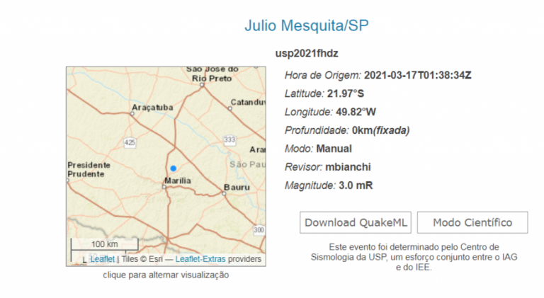 USP confirma tremor de terra na região: atingiu Júlio Mesquita e foi registrado em 500km