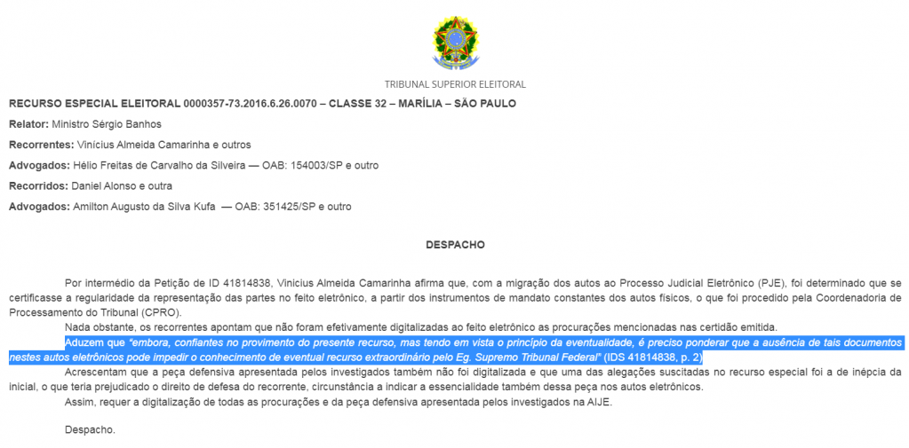 TSE julga Camarinha nesta quinta; defesa já projeta levar caso ao STF