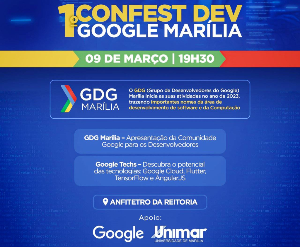 Unimar vai receber o  1º Confest Dev Google Marília