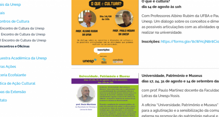 Cultura, história, mídias – Unesp divulga programa de oficinas online gratuitas