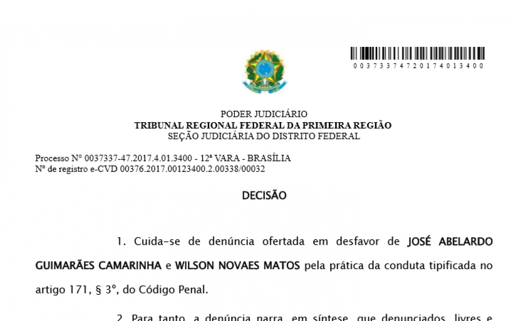 Réu outra vez – Camarinha é processado por estelionato em Brasília