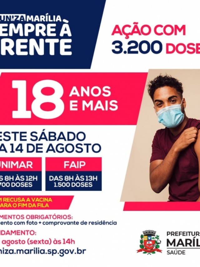 Vacinação acima de 18 anos abre cadastro nesta sexta para 3.200 doses
