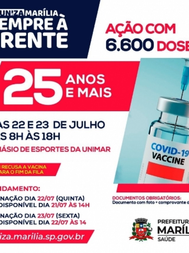 Vacina acima de 25 anos usa Coronavac em Marília; cadastro abre hoje e afasta 'sommeliers'