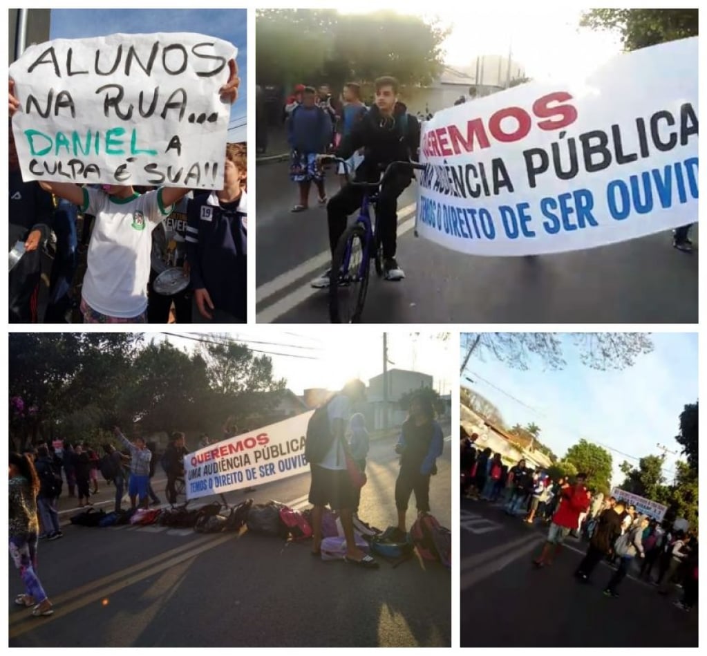 Estudantes protestam contra municipalização de escola em Marília