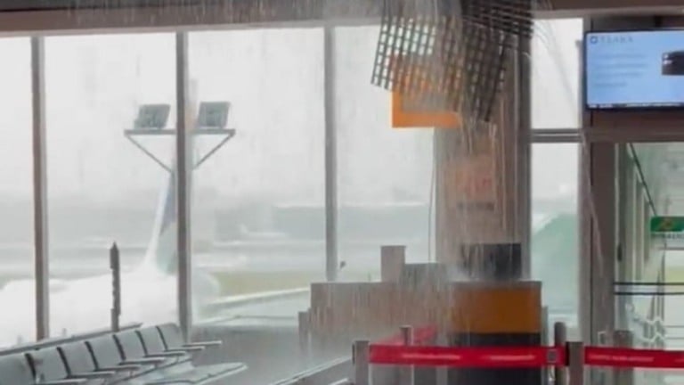Chuva provoca alagamento e derruba teto do Aeroporto de Congonhas
