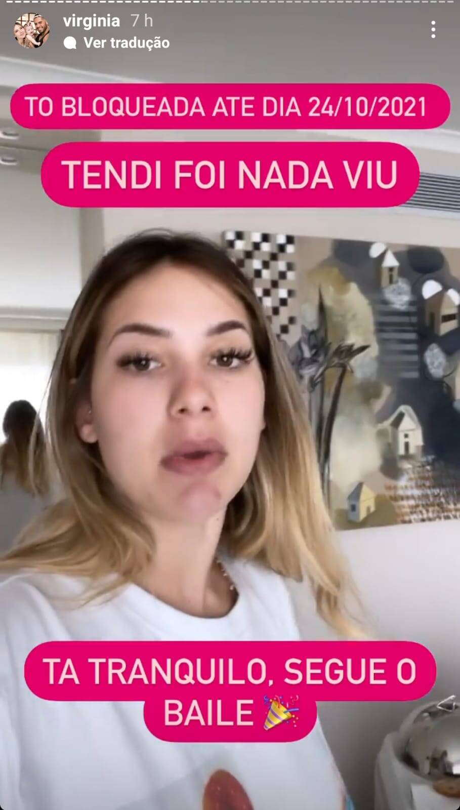 Virgínia Fonseca desabada nos stories após ser suspensa do TikTok. Foto: Reprodução/Instagram