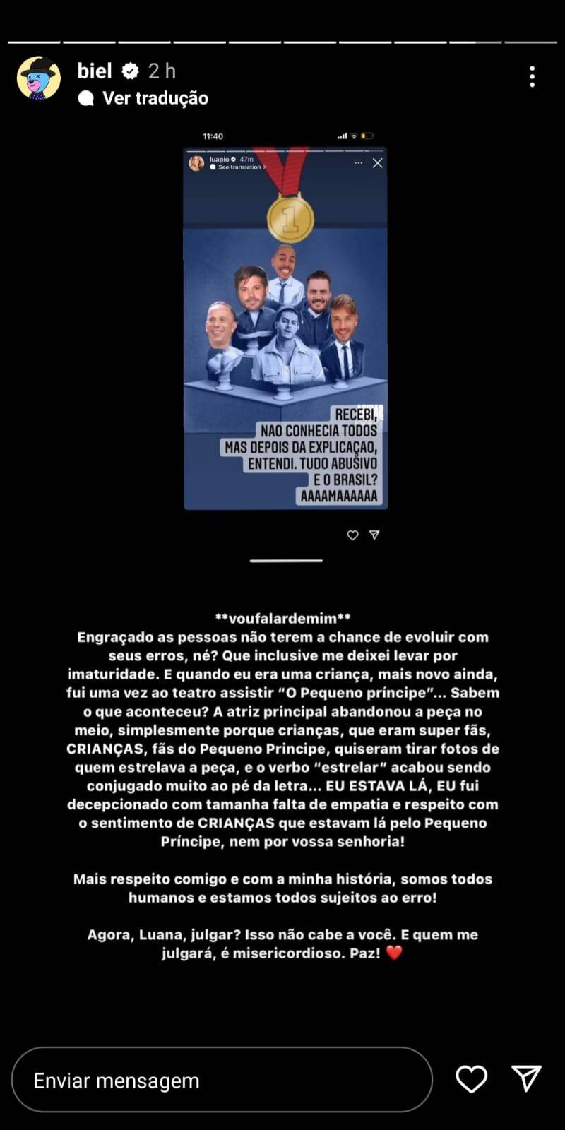 Resposta de Biel a Luana Piovani. Foto: Instagram/Reprodução - 22.04.2022