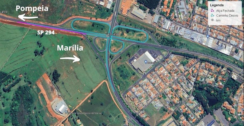 Trevo do Contorno de Marília terá acesso interditado para obras neste sábado