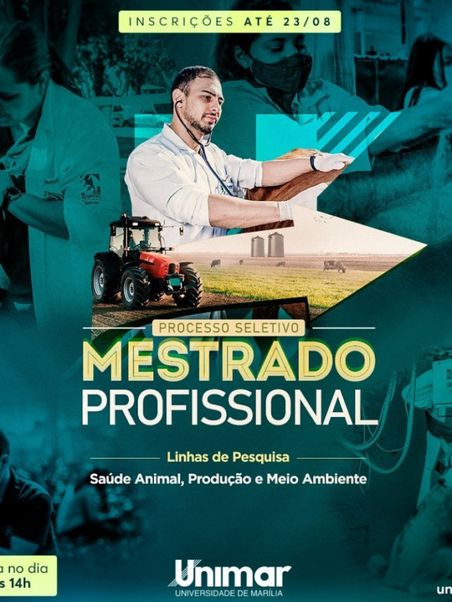 Inscrições abertas para Mestrado em Saúde Animal, Produção e Ambiente da Unimar