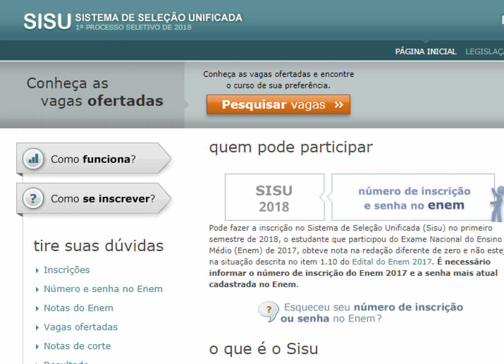 Inscrições de estudantes no Sisu começam nesta terça