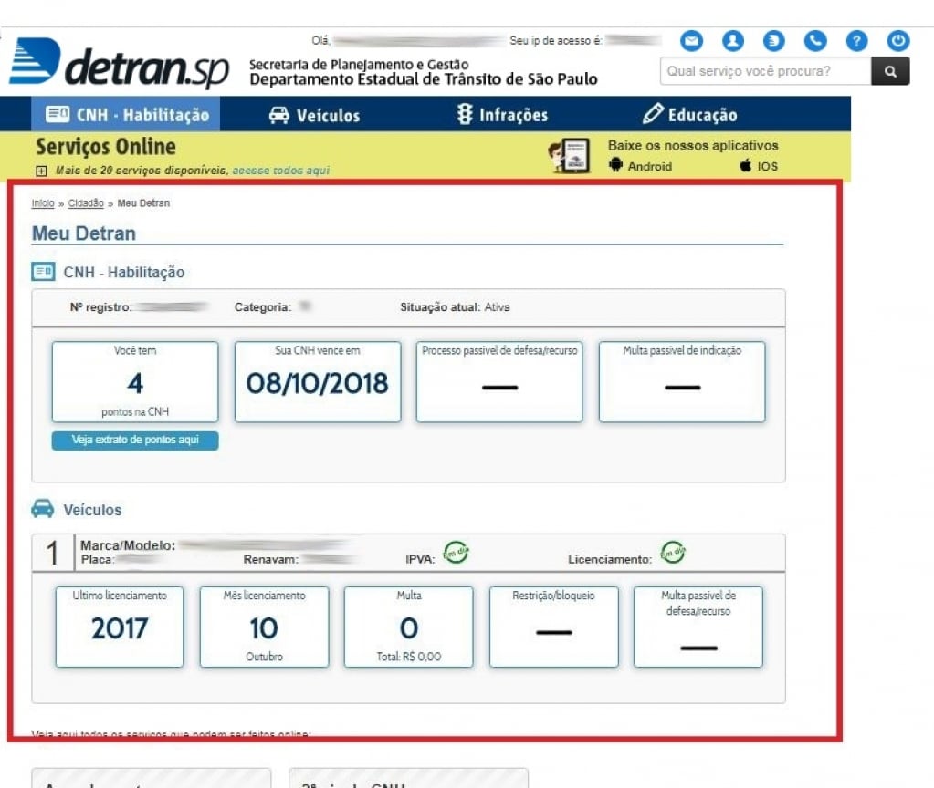 Detran simplifica consulta de pontos na CNH e dados de veículos