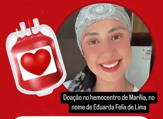 Campanha mobiliza doações de sangue para Eduarda Felix