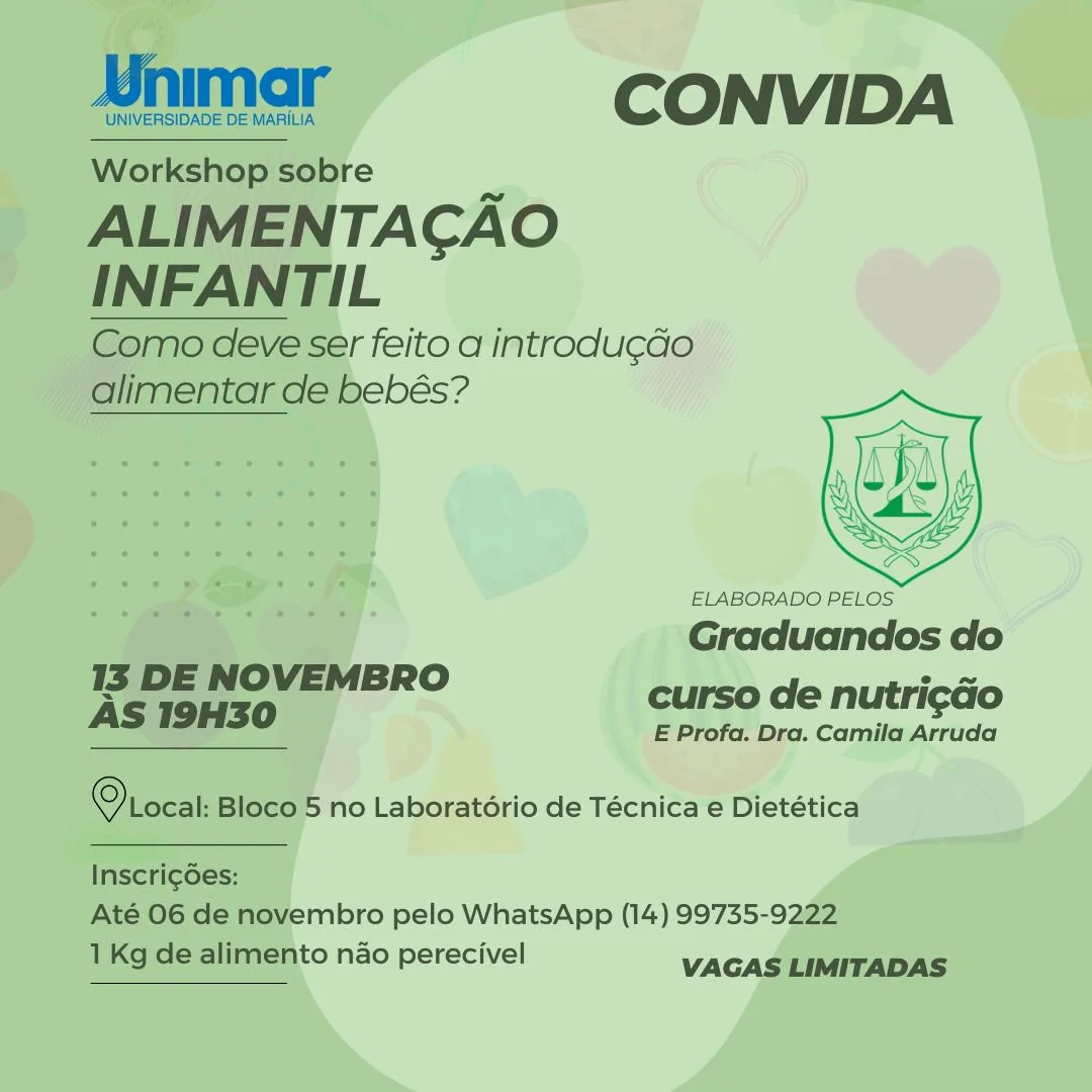 Nutrição Unimar promove workshop gratuito sobre “Introdução Alimentar de Bebês”