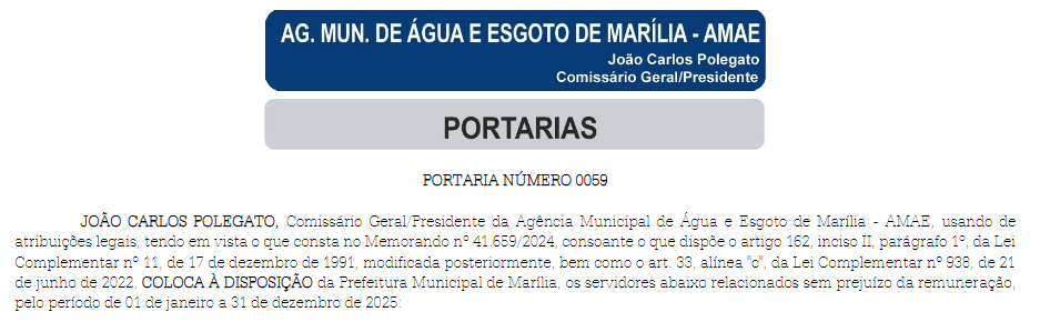 Portaria coloca servidores à disposição da prefeitura para 2025