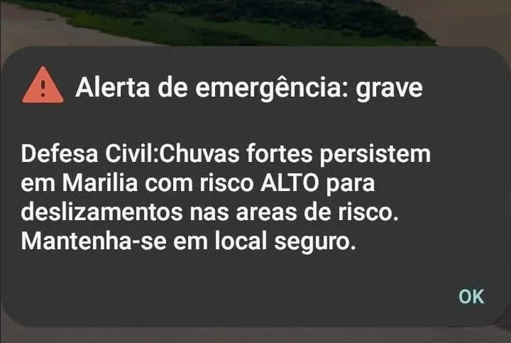 Risco de deslizamento causa alerta em sistema da Defesa Civil