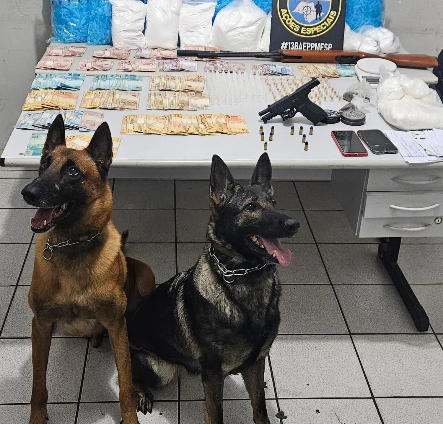 Apuração de morte revela arma e tráfico durante busca com cães