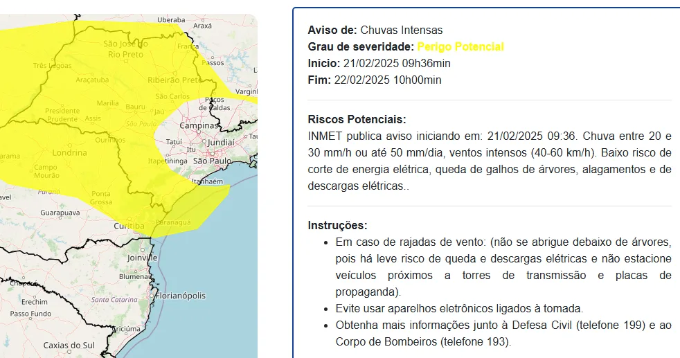 Defesa Civil e Inmet põem Marília em alertas de risco de temporal