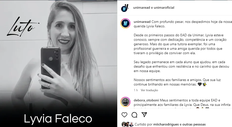 Despedida à professora Lyvia Faleco tem luto em Pompéia e região