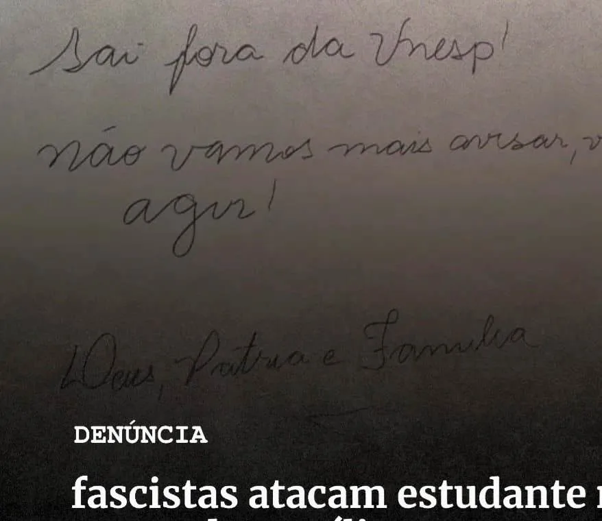 Pichação na Unesp faz ameaças a aluno Pichação na Unesp faz ameaças a aluno