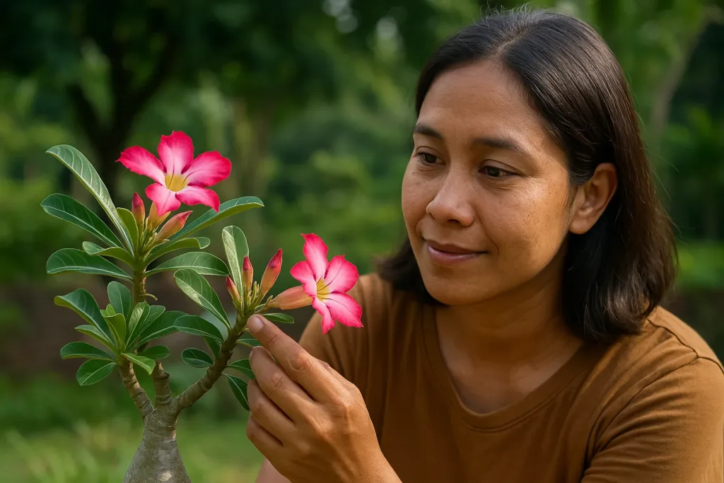 A rosa-do-deserto avisa quando vai florescer com 2 sinais sutis