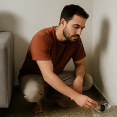 Limpeza energética com carvão no cantinho da sala