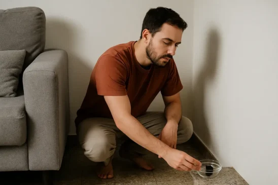 Limpeza energética com carvão no cantinho da sala