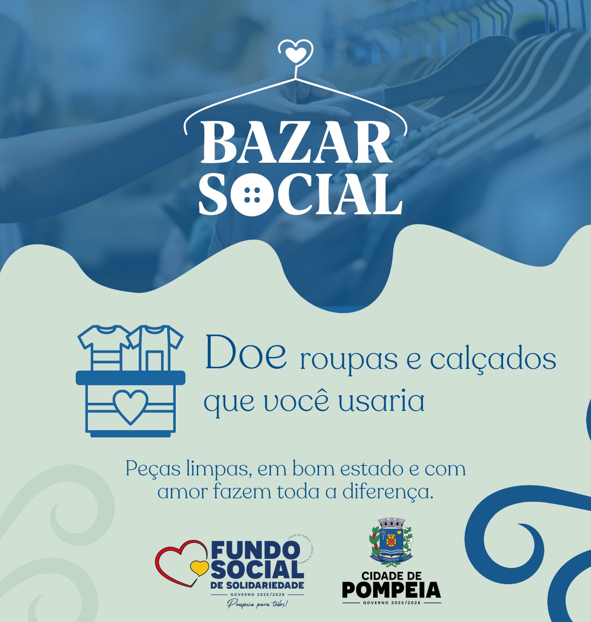 Bazar Social arrecada roupas e mais para famílias em Pompéia