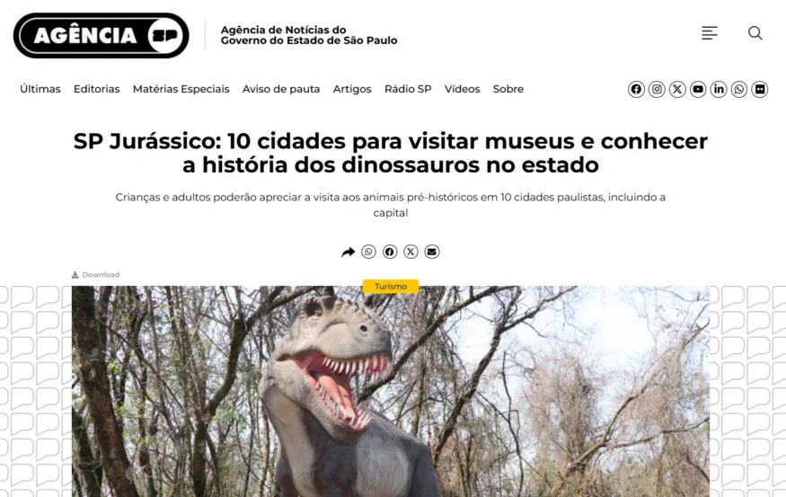 Dinossauros põem Marília em roteiro de turismo do Estado