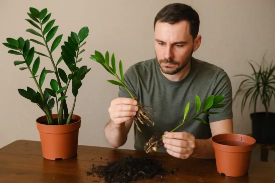 6 macetes para fazer mudas de zamioculca pela divisão de touceiras