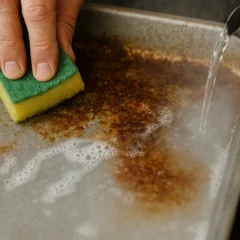 Como soltar gordura grudada da forma usando 2 colheres de sal e água fervente
