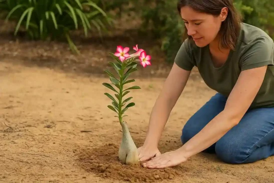 Rosa-do-deserto no chão como plantar sem apodrecer