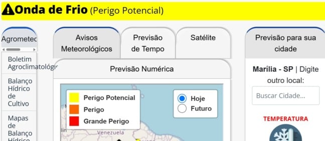 Inmet mostra avanço de onda de frio; veja previsões
