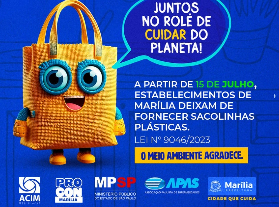 Em contagem regressiva para o fim as sacolas descartáveis, campanha em Marília une serviços públicos e varejo por modelos retornáveis.