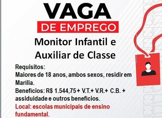 Marília tem 200 vagas para monitores para necessidades especiais em Emefs
