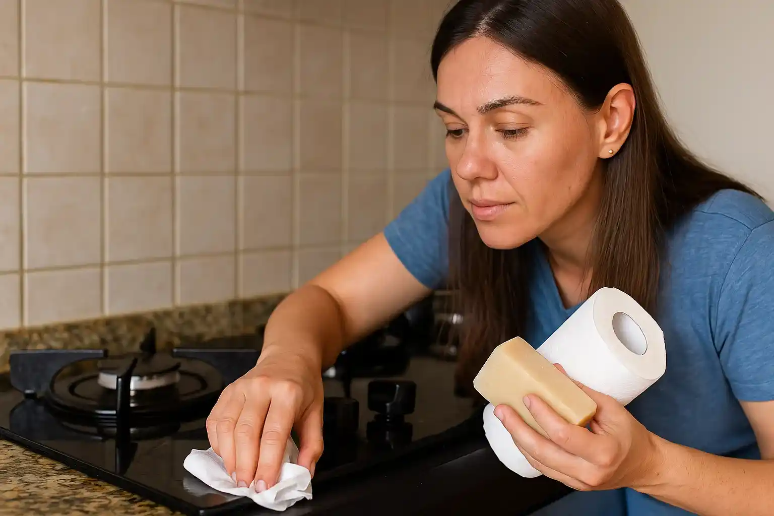 Como tirar gordura do fogão com papel toalha e sabão de coco