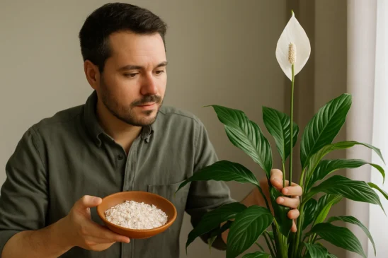 Lírio da paz como usar casca de ovo para flores mais brancas e folhas mais fortes