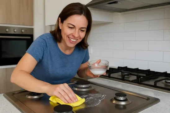 Misturinha com açúcar e vinagre limpa fogão de inox sem arranhar