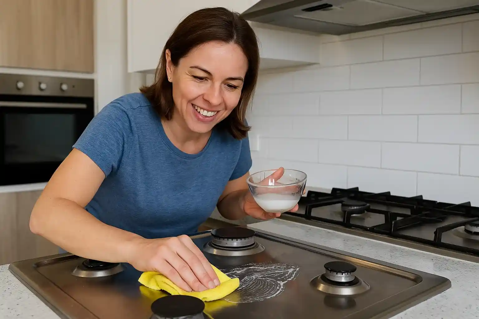 Misturinha com açúcar e vinagre limpa fogão de inox sem arranhar