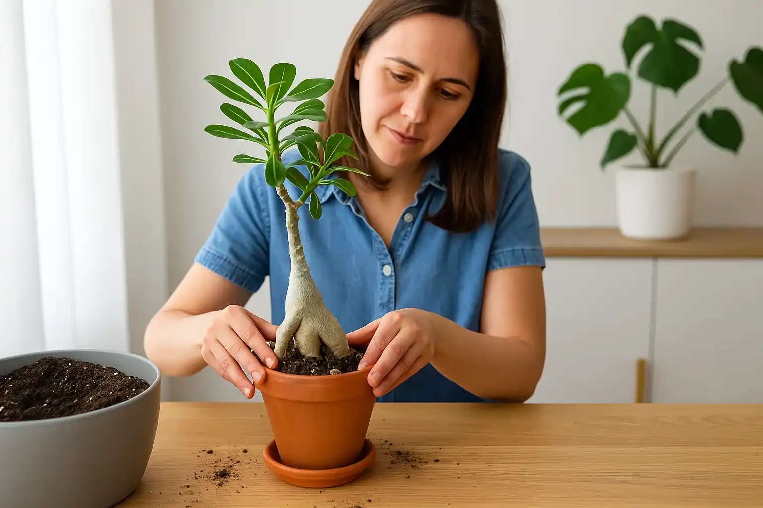 Plantar rosa-do-deserto e evitar raízes apodrecidas