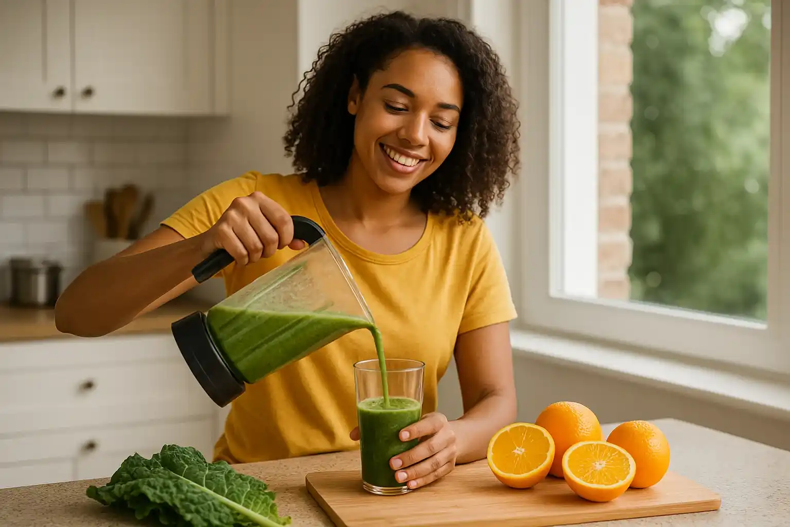 Suco de laranja com couve para fortalecer a imunidade