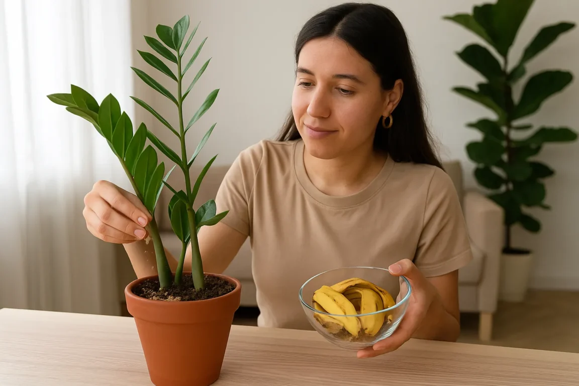 Zamioculca adubo de casca de banana que estimula brotos novos e vigorosos Zamioculca adubo de casca de banana que estimula brotos novos e vigorosos