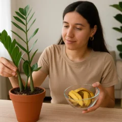Zamioculca adubo de casca de banana que estimula brotos novos e vigorosos