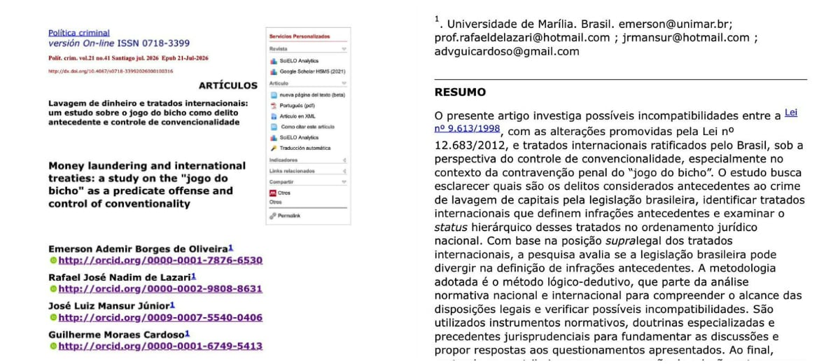 Pesquisadores de Direito Penal em Marília têm artigo em revista do Chile e impacto internacional